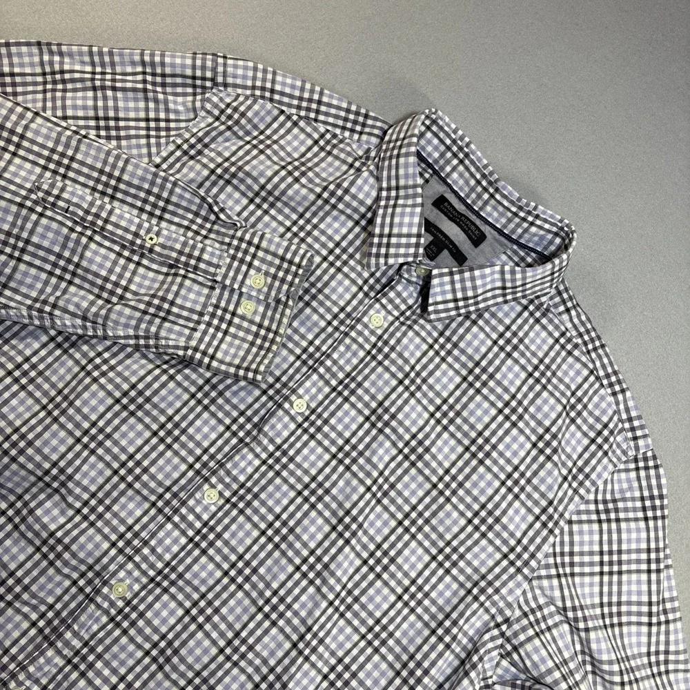 Banana Republic Non Iron Slim Fit Plaid Button Down Shirt Mens 2XL 18-18.5